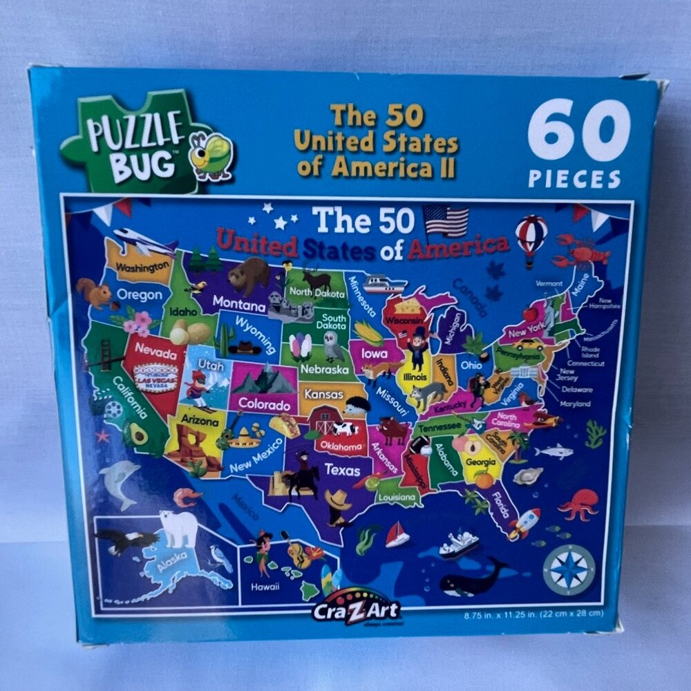 Puzzlebug 50 United States of America II Map Puzzle 60 Pieces Educational